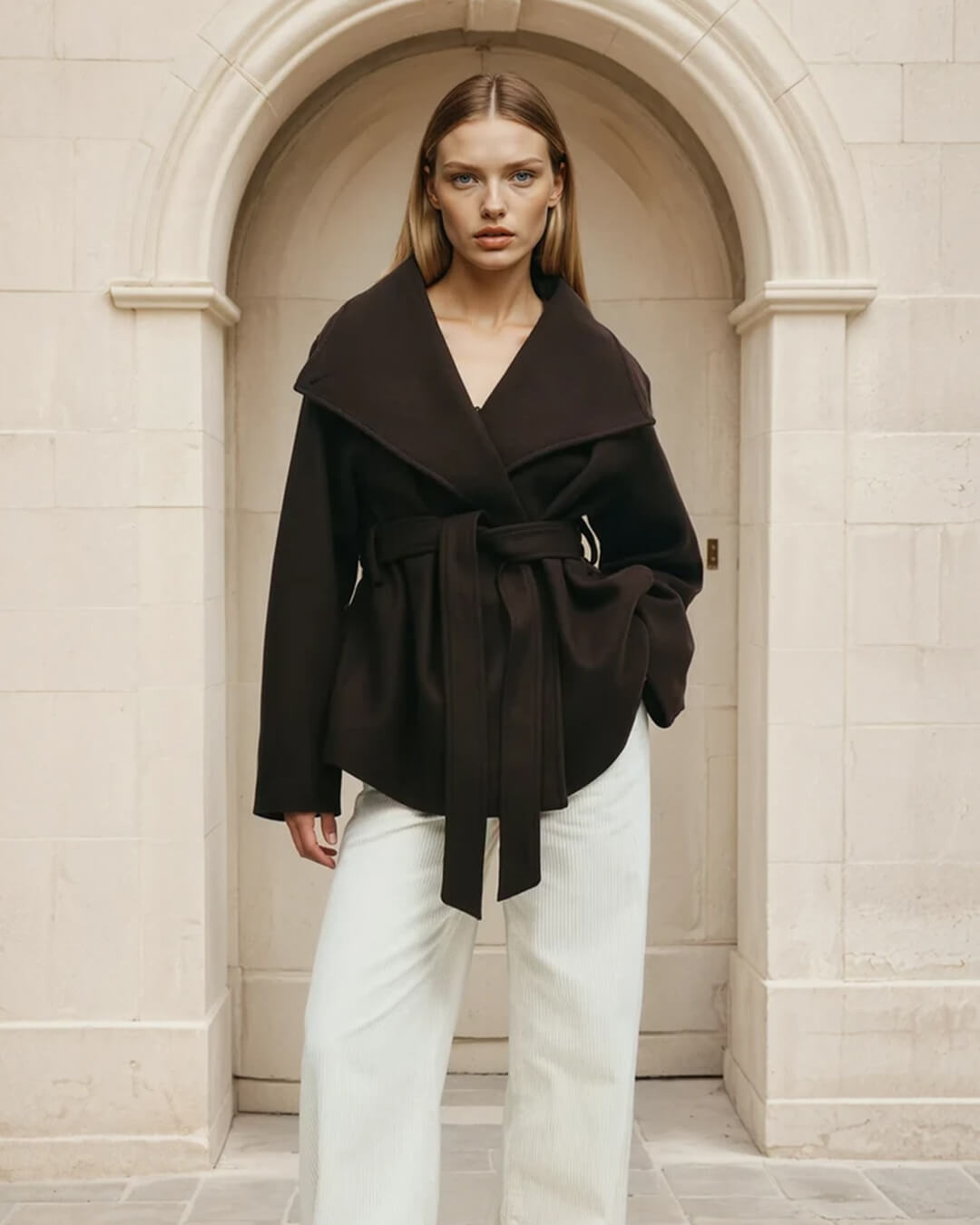 SOERA Loraine Stand Collar Lace Up Coat - Jackets - Brown S