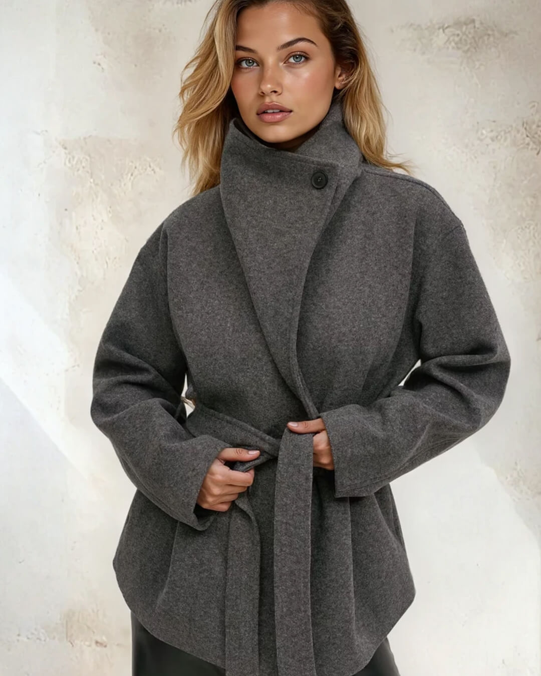 SOERA Loraine Stand Collar Lace Up Coat - Jackets - Grey S