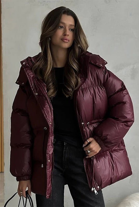 SOERA Lorie Drawstring Hooded Puffer Coat - Jackets - 1005010026834237-;LB1761217546552897709 Burgundy S