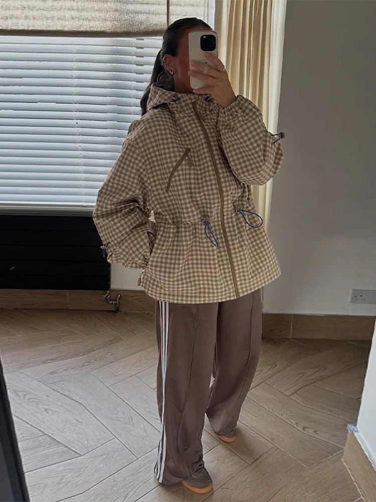 SOERA Marnie Plaid Hooded Zip Jacket - Jackets - 1005011795742449-;zb1775592292252360401 Beige L