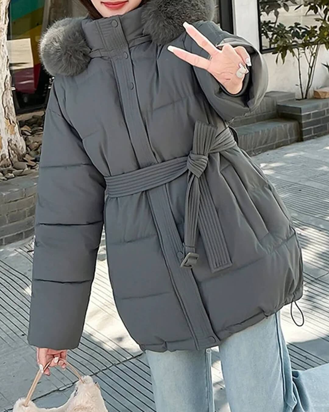 SOERA Myrtle Faux Fur Collar Coat - Jackets - Gray S