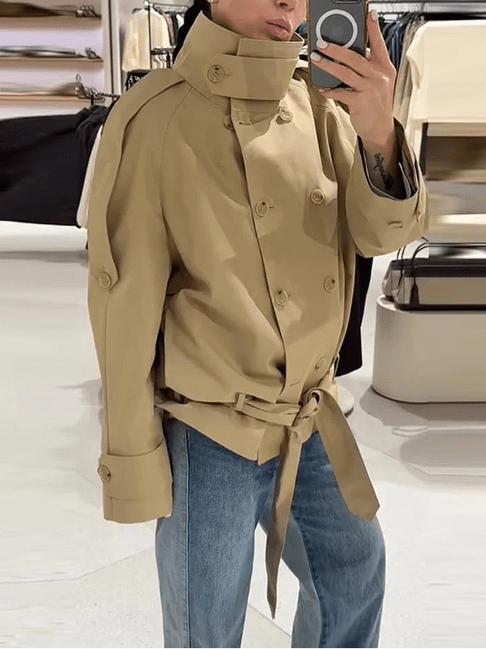 SOERA Phoebe Lace Up Cropped Trench Coat - Jackets - 1005011709372959-;sZ1773321573063891226 M