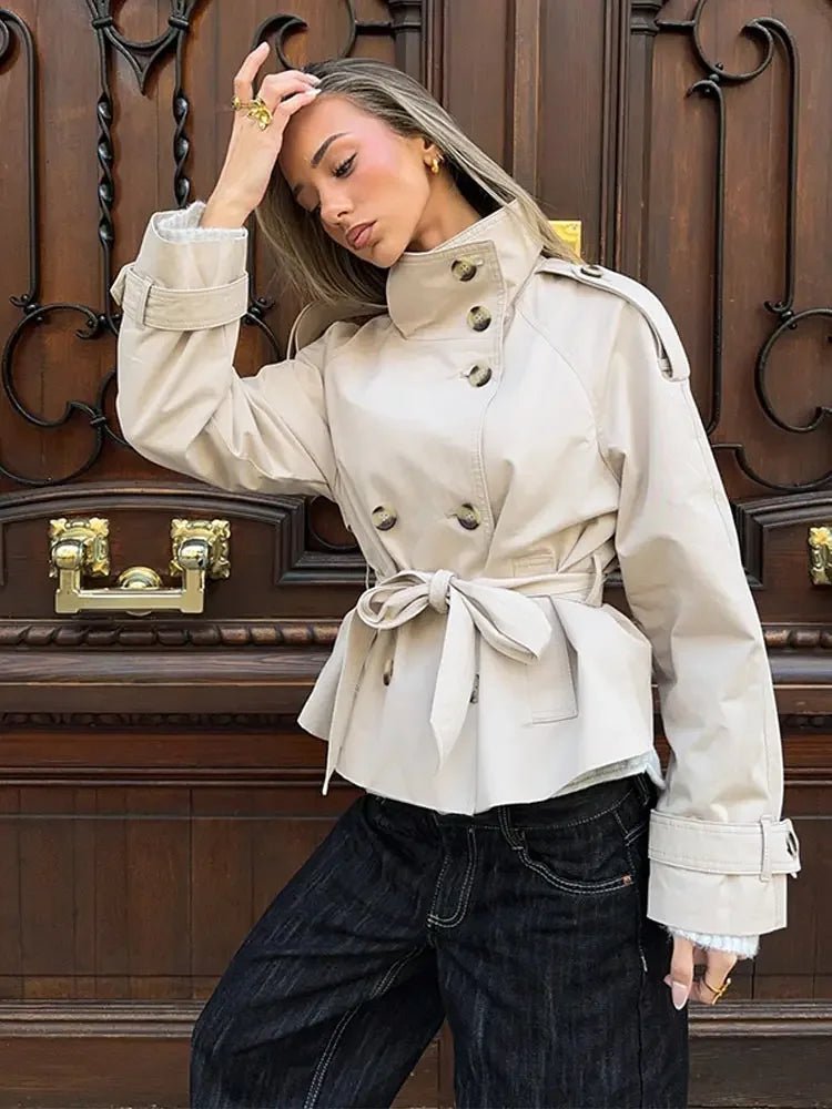 SOERA Thea Belted Short Trench Coat - Jackets - 1005011764467725-;Lb1773321573270770806 Beige S