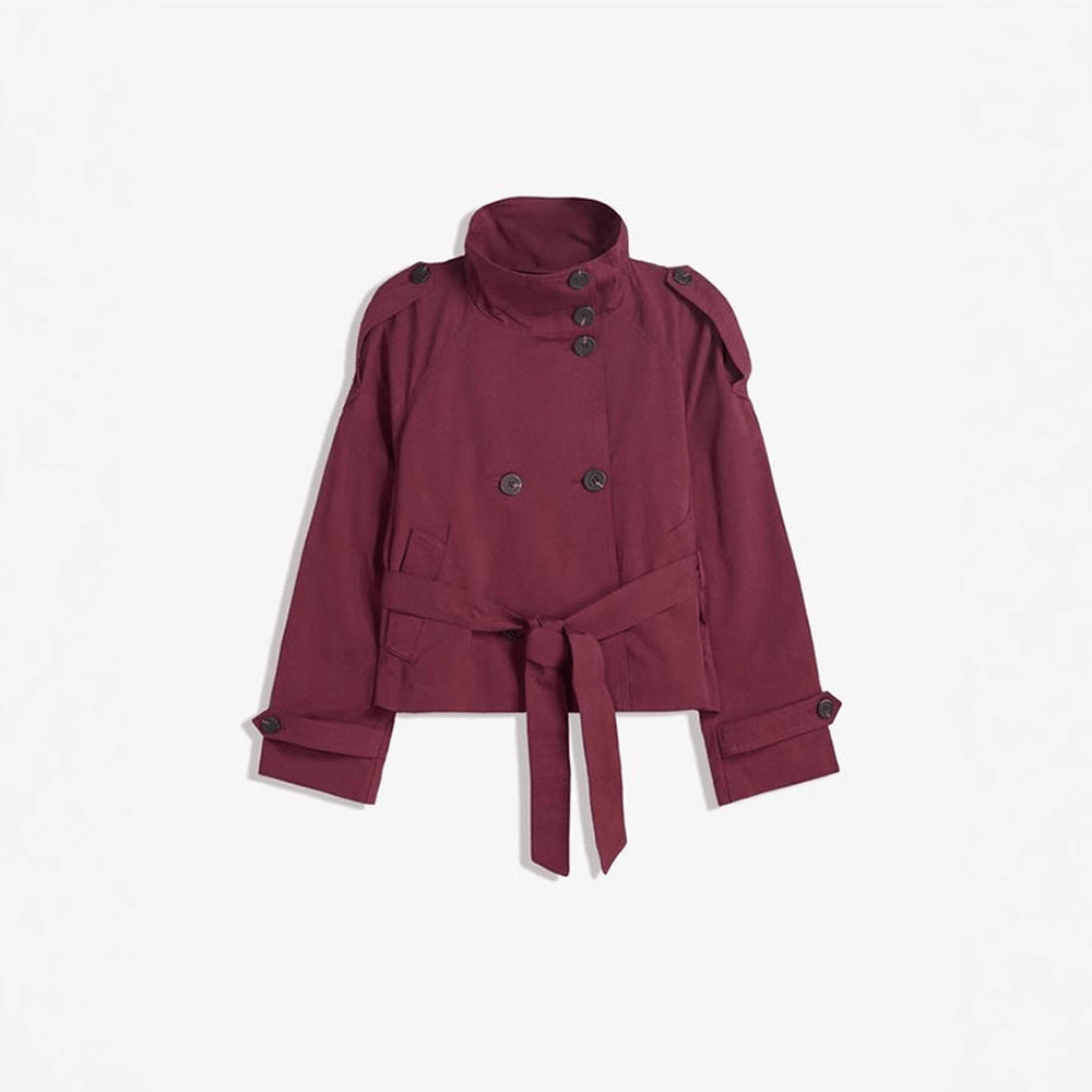 SOERA Thea Belted Short Trench Coat - Jackets - 1005011764467725-;qx1773321573272600898 Burgundy S