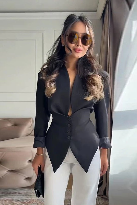 SOERA Tricia Structured Shoulder Cinched Blazer - Jackets - 1005011660132024-;Ec1772045929912849497 Black S