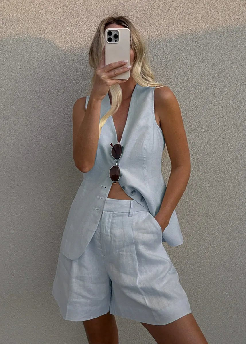 SOERA Bianca Tailored Vest and Shorts Set - Jumpsuit - Blue S
