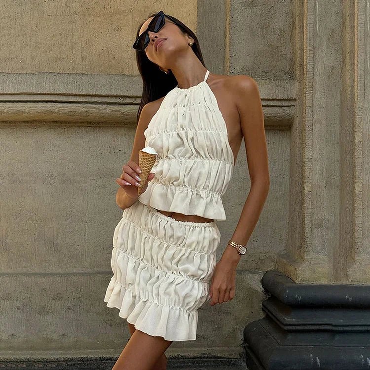 SOERA Celeste Pleated Backless Two - Piece Set - Jumpsuit - Beige M