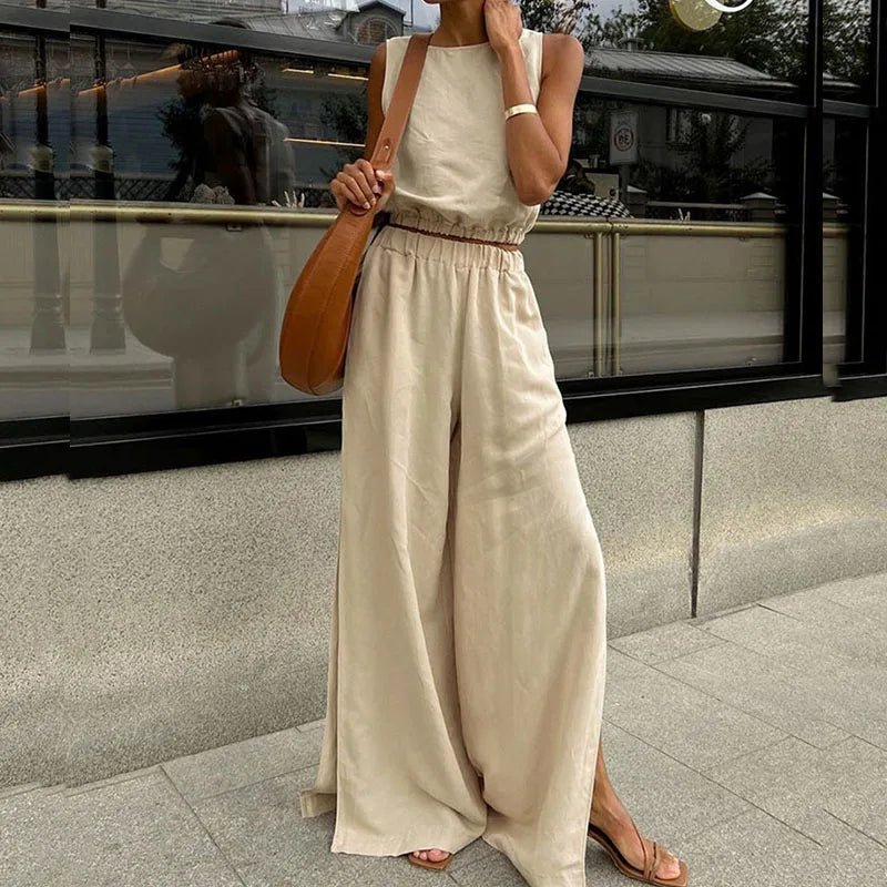 SOERA Hilde Cotton Linen Two-Piece Set - Jumpsuits & Rompers - Beige S