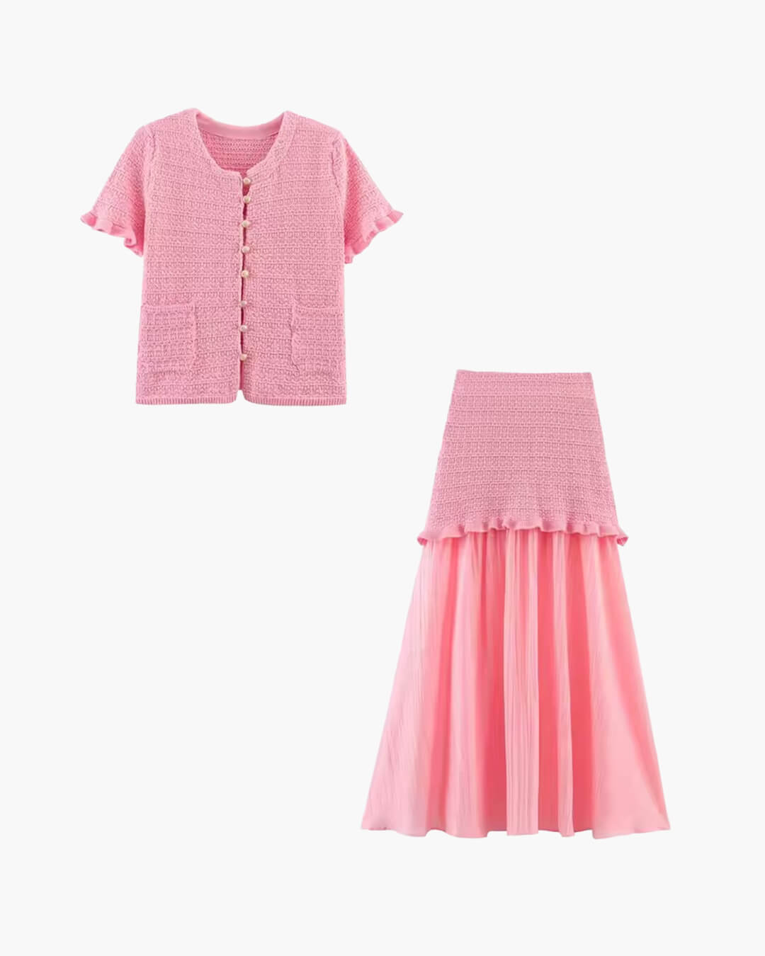 SOERA Beatrice Knitted Tank & Pleated Skirt Set - Matching Sets - Beige Set M