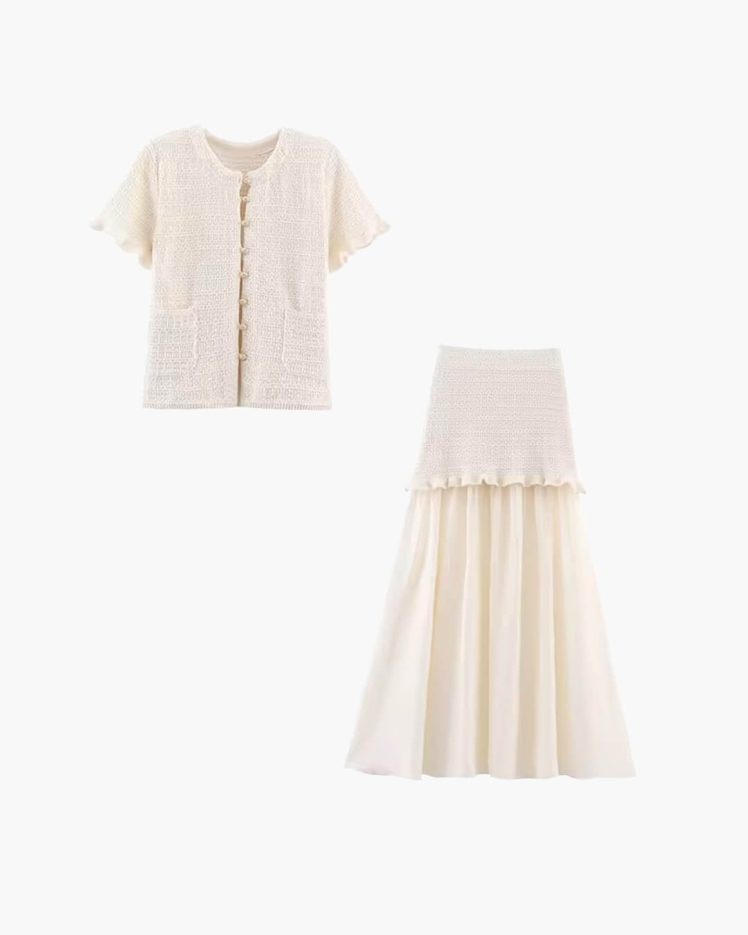 SOERA Beatrice Knitted Tank & Pleated Skirt Set - Matching Sets - Beige Set M