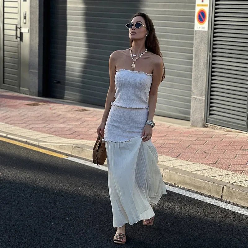 SOERA Beatrice Knitted Tank & Pleated Skirt Set - Matching Sets - Beige Top M