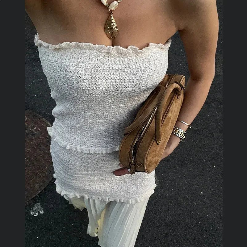 SOERA Beatrice Knitted Tank & Pleated Skirt Set - Matching Sets - Beige Top M