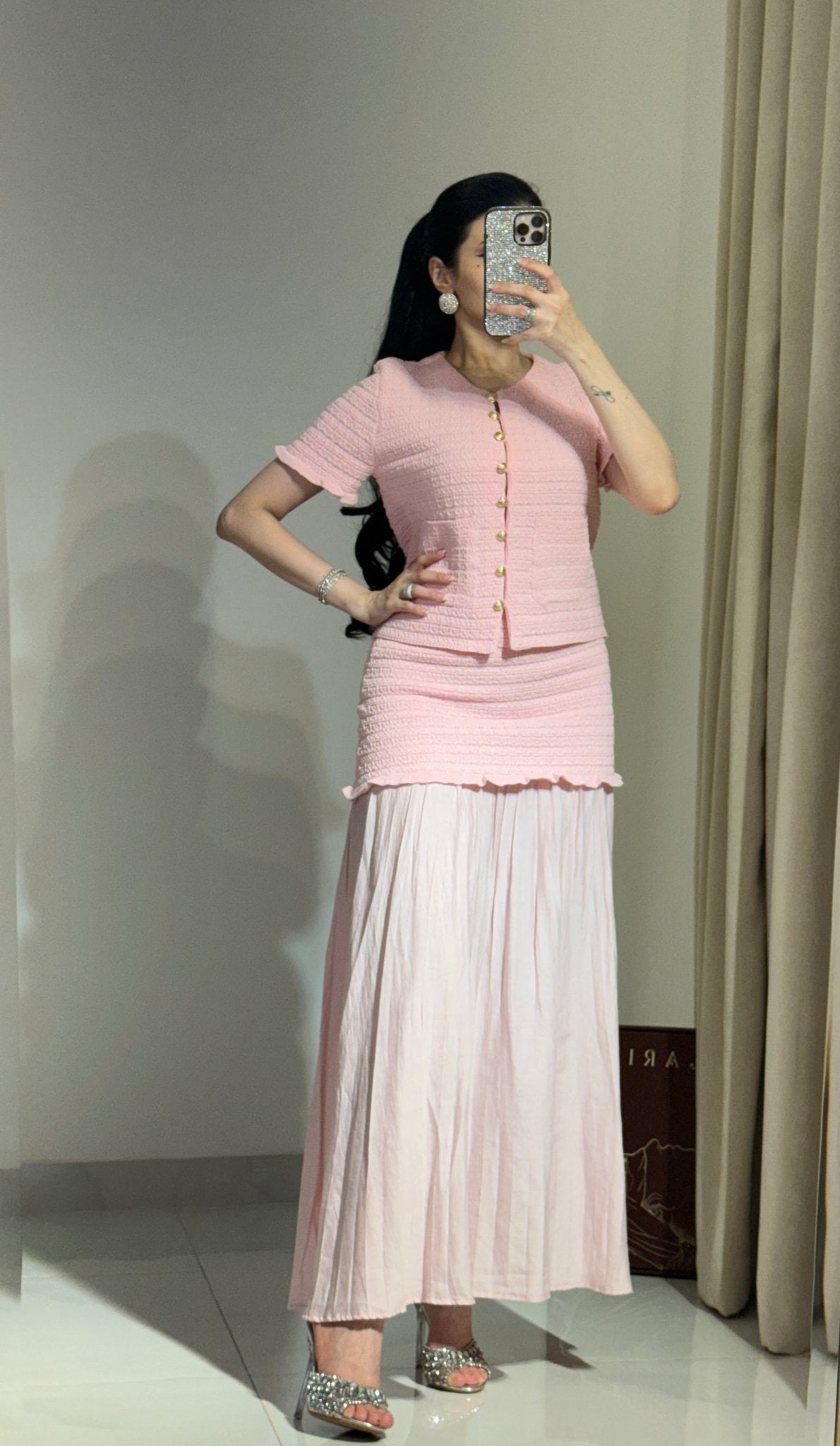 SOERA Beatrice Knitted Tank & Pleated Skirt Set - Matching Sets - Pink Set S