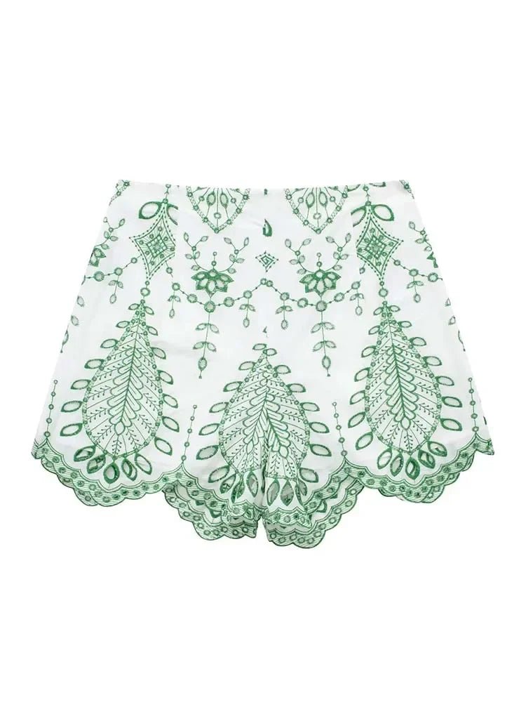 SOERA Beatrice Needlework Shorts Set - Matching Sets - SOERA-420611-GRE-L-22947 L