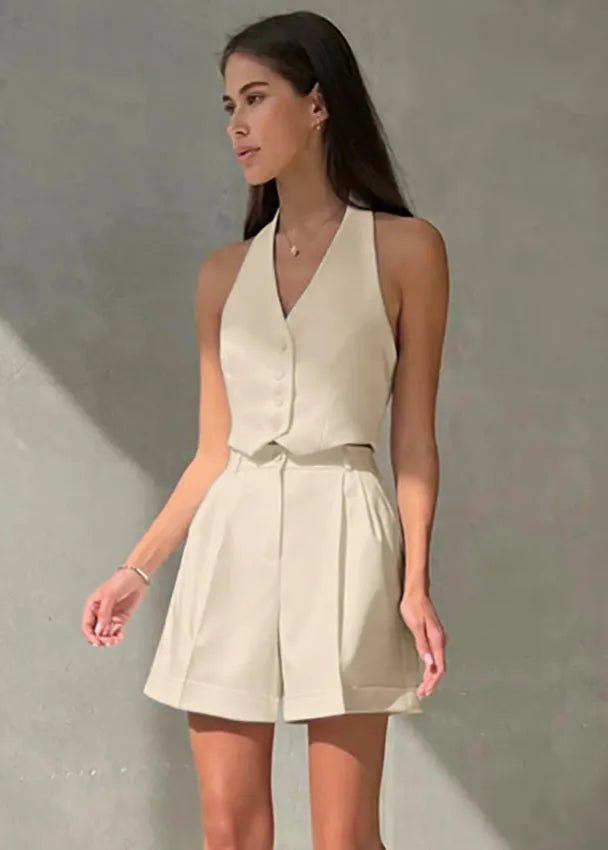 SOERA Bianca Tailored Halter Vest & Shorts Set - Matching Sets - Beige M