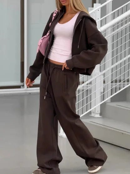 SOERA Cecilia Oversized Hoodie Track 2 Piece Set - Matching Sets - 1005009714209042-;JL1769414230106923691 Brown S