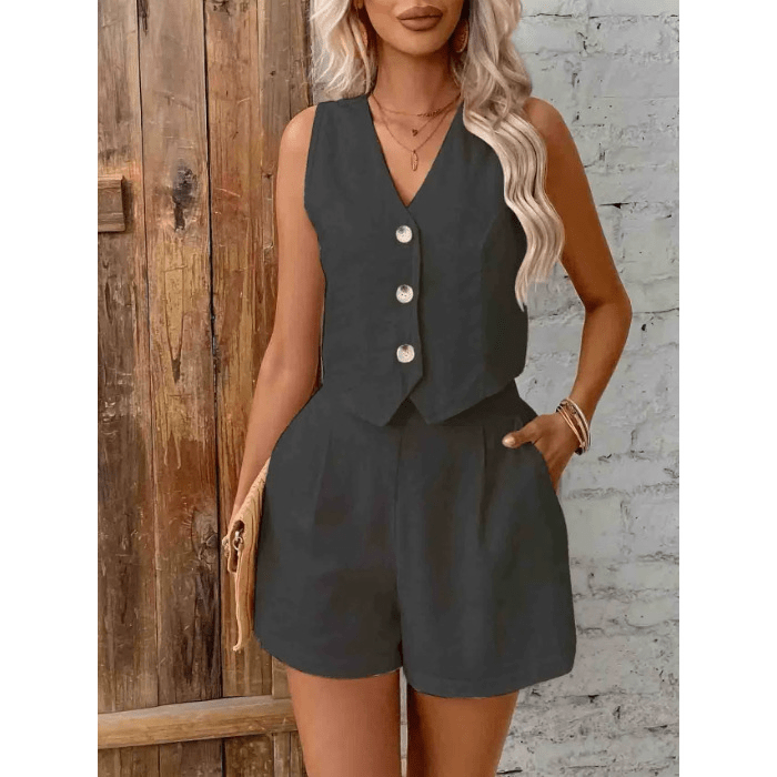 SOERA Lumi Cotton Linen Two Piece Set - Matching Sets - Gray S