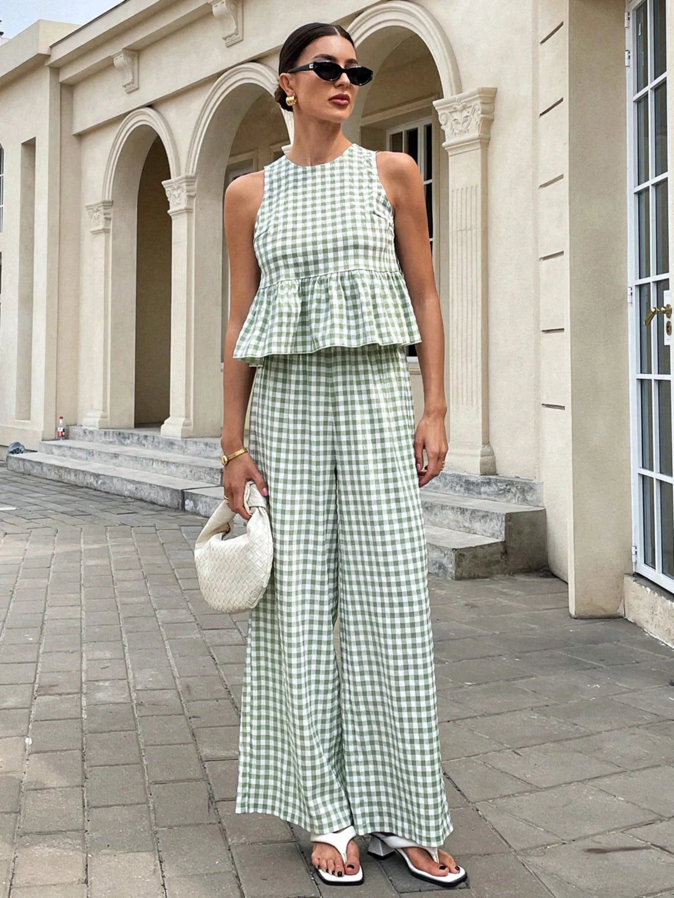 SOERA Mei Lattice Ruffled Two - Piece Set - Matching Sets - Light Green M