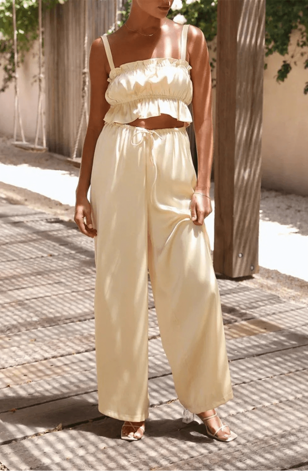 SOERA Serena Wide Leg Ruffle Set - Matching Sets - Yellow XS