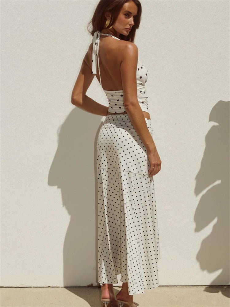SOERA Yui Polka Dot Halter Two Piece Set - Matching Sets - White S