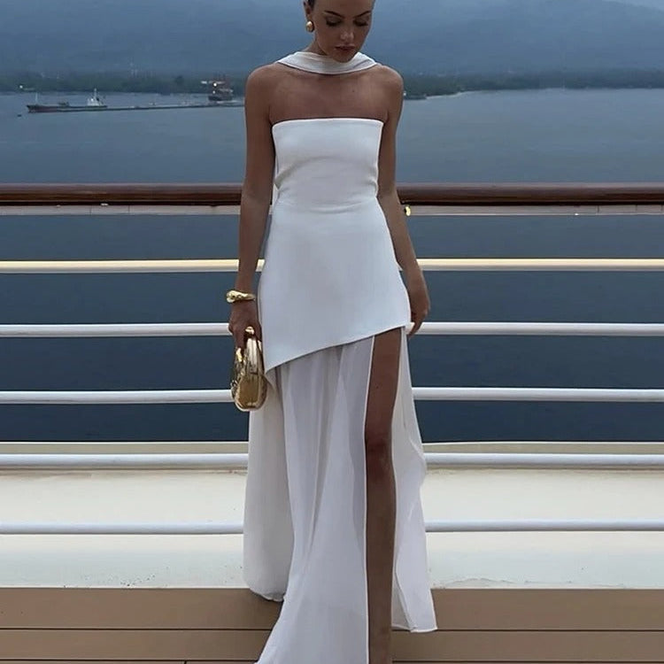 Ophelia Asymmetric Sheer Maxi Dress