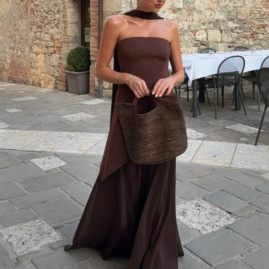 Ophelia Asymmetric Sheer Maxi Dress