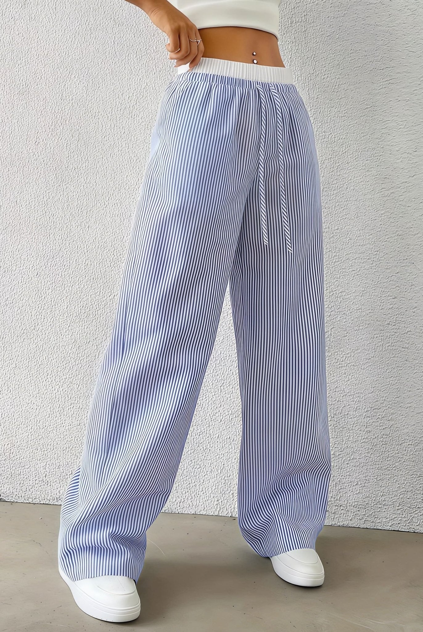 SOERA Beatrice Striped Straight Casual Pants - Pants - Blue L