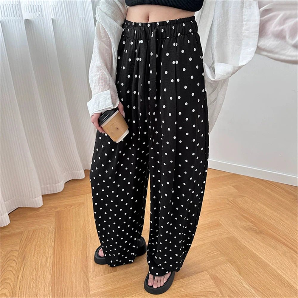 SOERA Elizabeth Polka Dot Wide Leg Linen Pants - Pants - 1005009521697370-;jF1774621567944623059 Black S