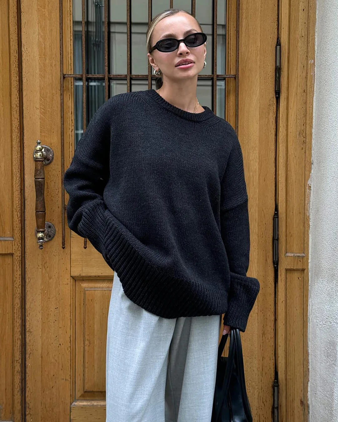 SOERA Georgette Ribbed Knit Sweater - Pullover - av1768690473142861474 Black L