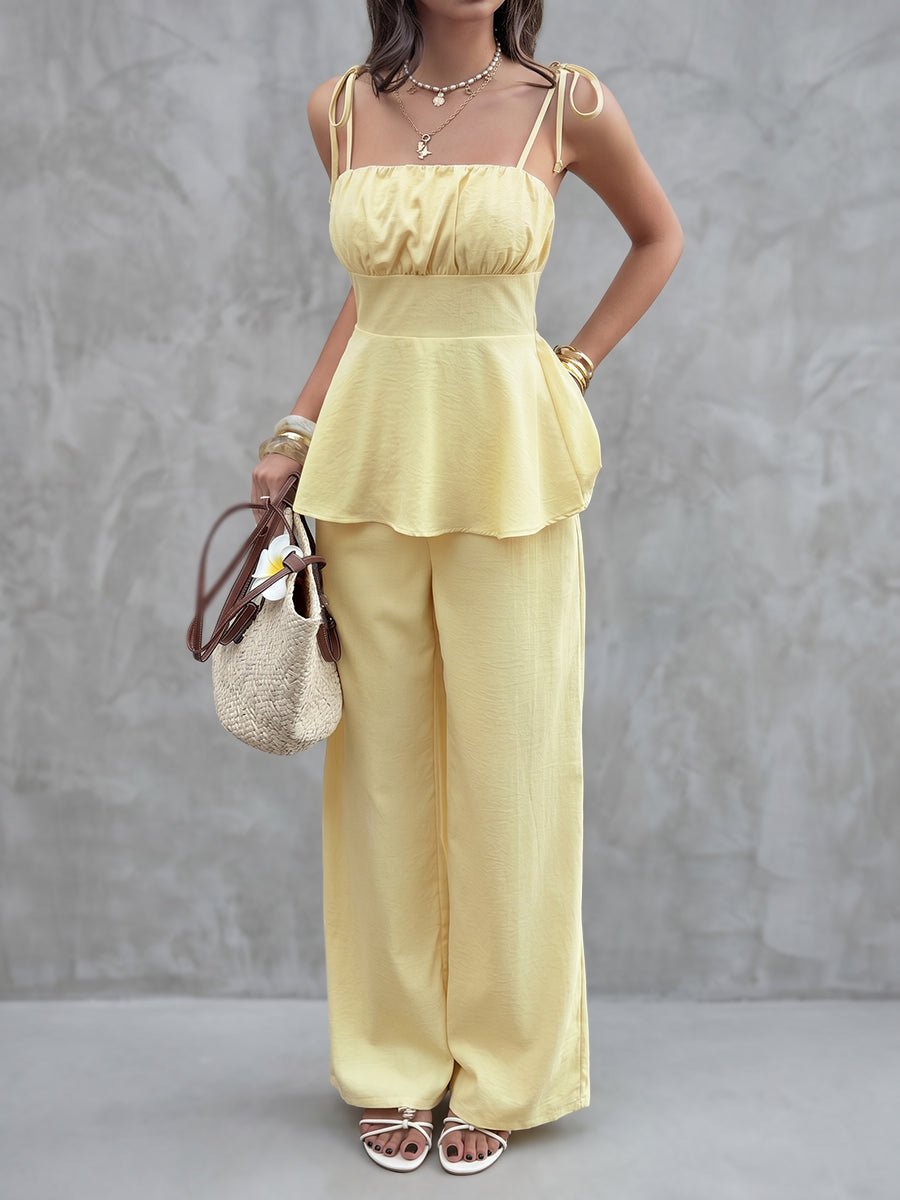 SOERA Annalyn Pleated Spaghetti Strap Two - Piece Set - Set - Yellow Set S