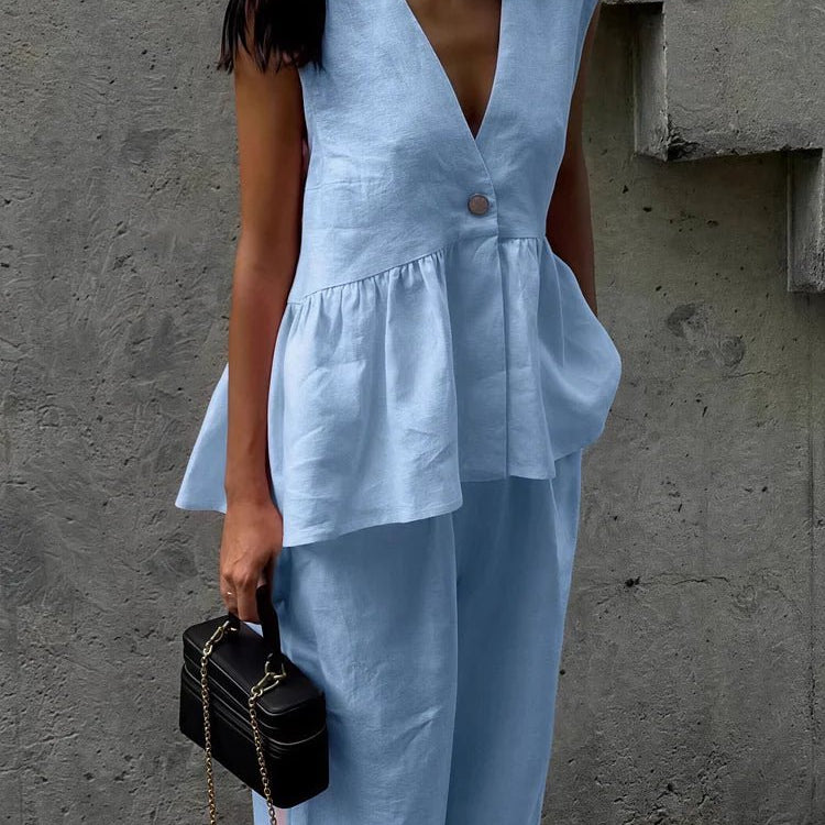 SOERA Sydney Ruffled Vest & Pants Set - Set - 1005008498710435-;ck1776125342950298862 Blue S