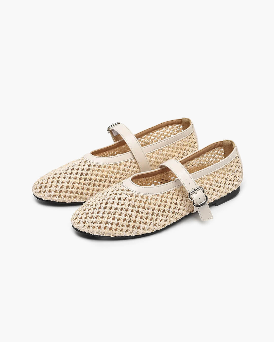 SOERA Beatrice Hollow Weave Mary Jane Flats - Shoes - Beige 35