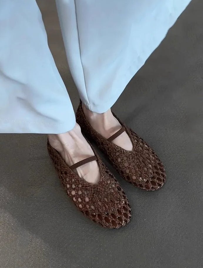 SOERA Francesca Hollow Woven Flat Shoes - Shoes - 1005009205383908-;kb1775031593753436640 Brown 37