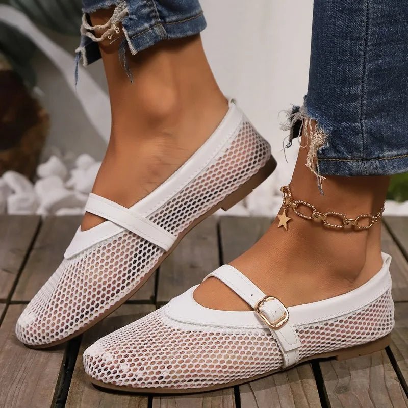 SOERA Hermione Mesh Mary Jane Ballet Flats - Shoes - White 35