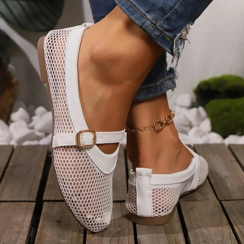 SOERA Hermione Mesh Mary Jane Ballet Flats - Shoes - White 36