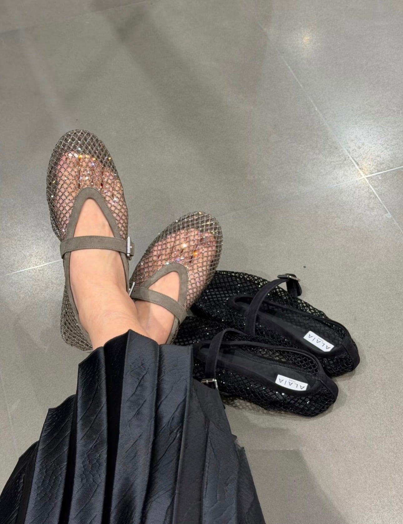 SOERA Jessica Rhinestone Mesh Ballet Flats - Shoes - Gray 37