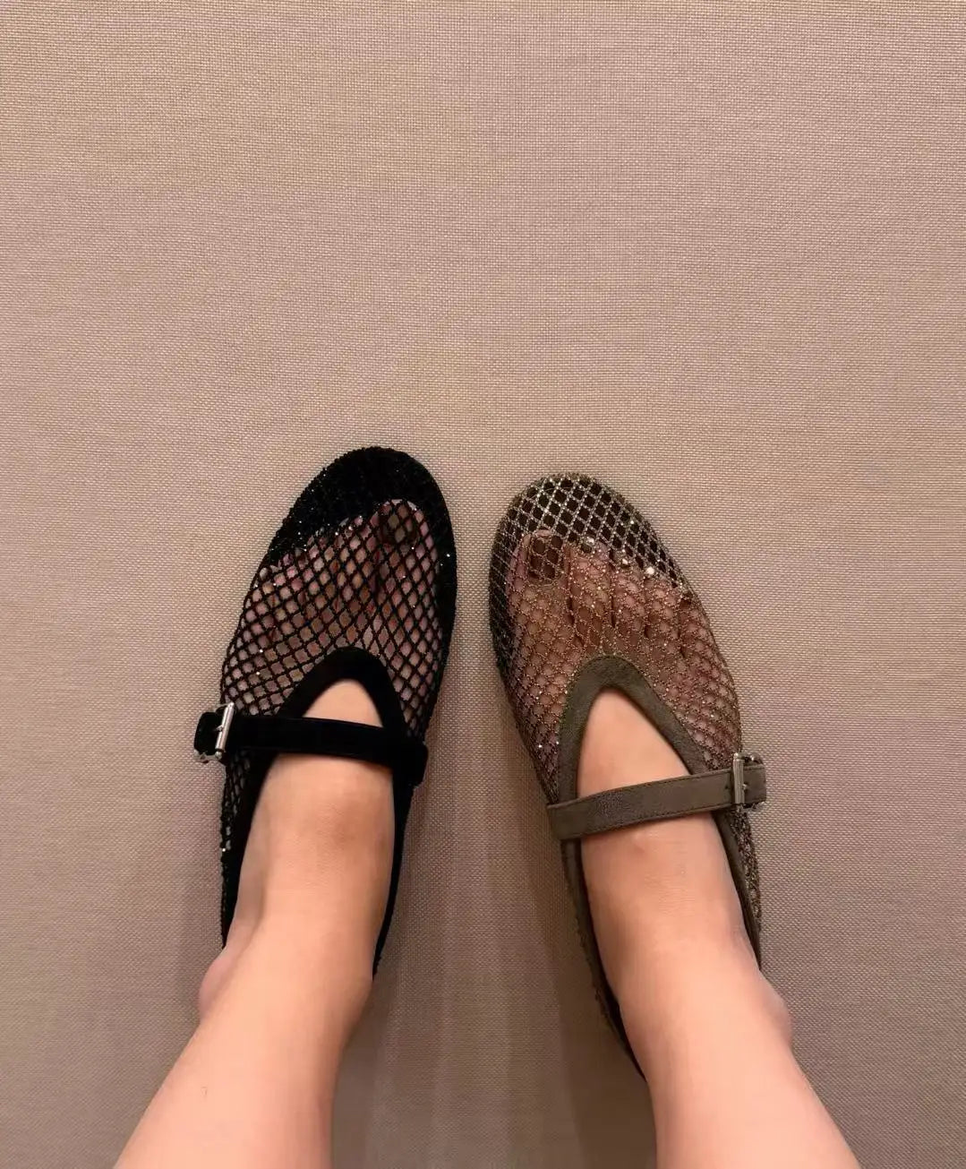 SOERA Jessica Rhinestone Mesh Ballet Flats - Shoes - Gray 38