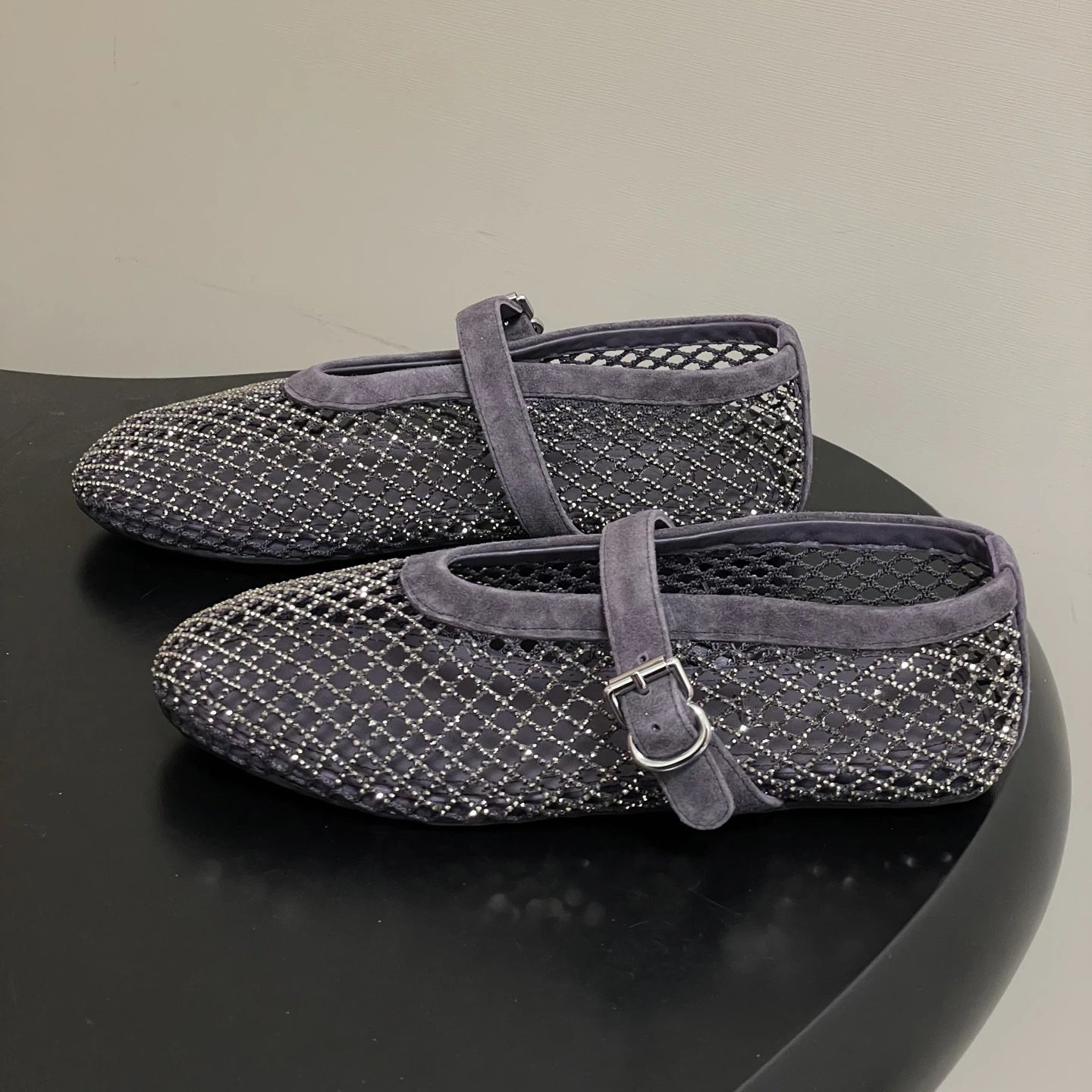 SOERA Jessica Rhinestone Mesh Ballet Flats - Shoes - Gray 39