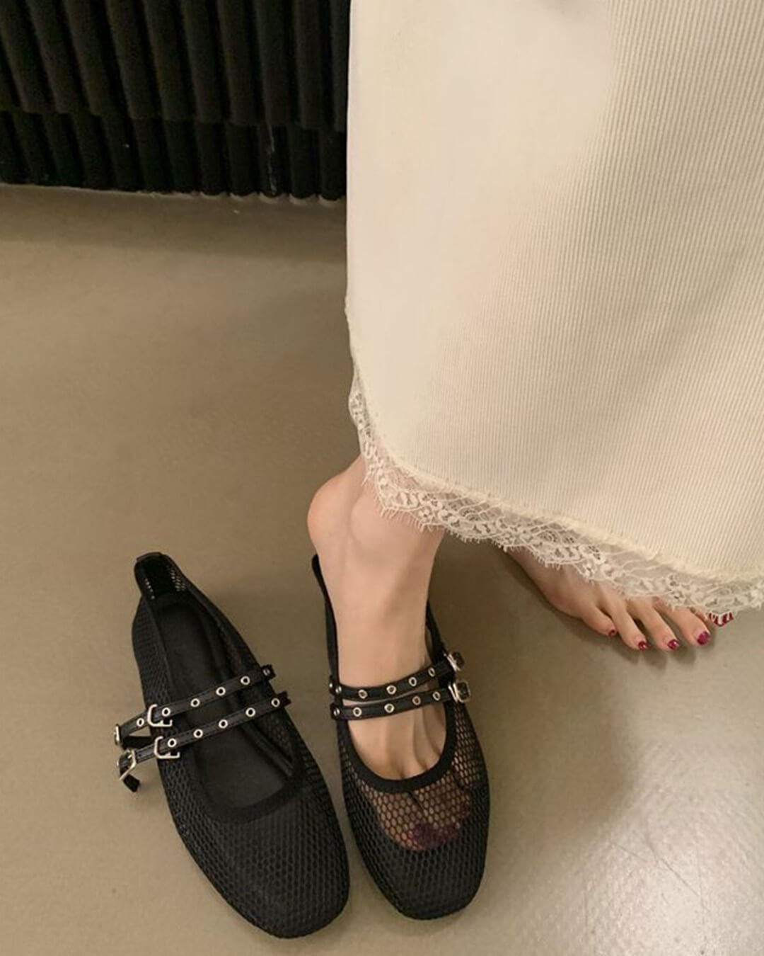 SOERA Valerie Buckled Mesh Ballet Flats - Shoes - 1005008919633161-;kc1774869391273134121 Black 35