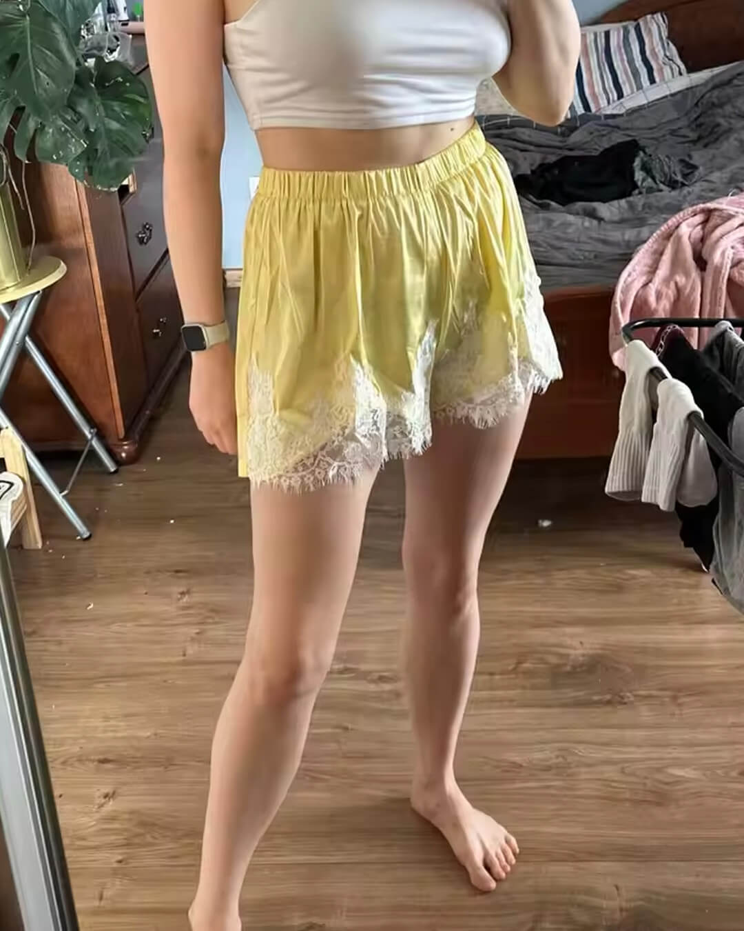 SOERA Laura Lace Patchwork Satin Shorts - Shorts - 1005009770535685-;Vt1774621553229983961 Yellow S