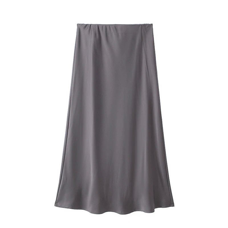 SOERA Anais High Waist Black Satin Midi Skirt - Skirt - Grey XS