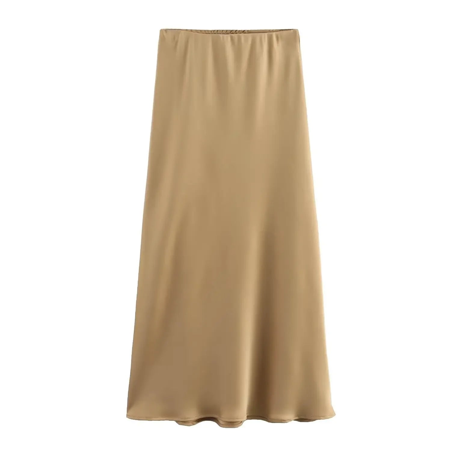 SOERA Anais High Waist Black Satin Midi Skirt - Skirt - Light Brown XS