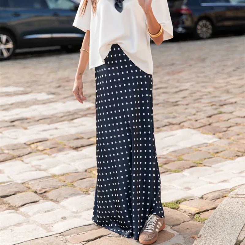 SOERA Beatrice Polka Dot Satin Maxi Skirt - Skirt - Navy Blue S