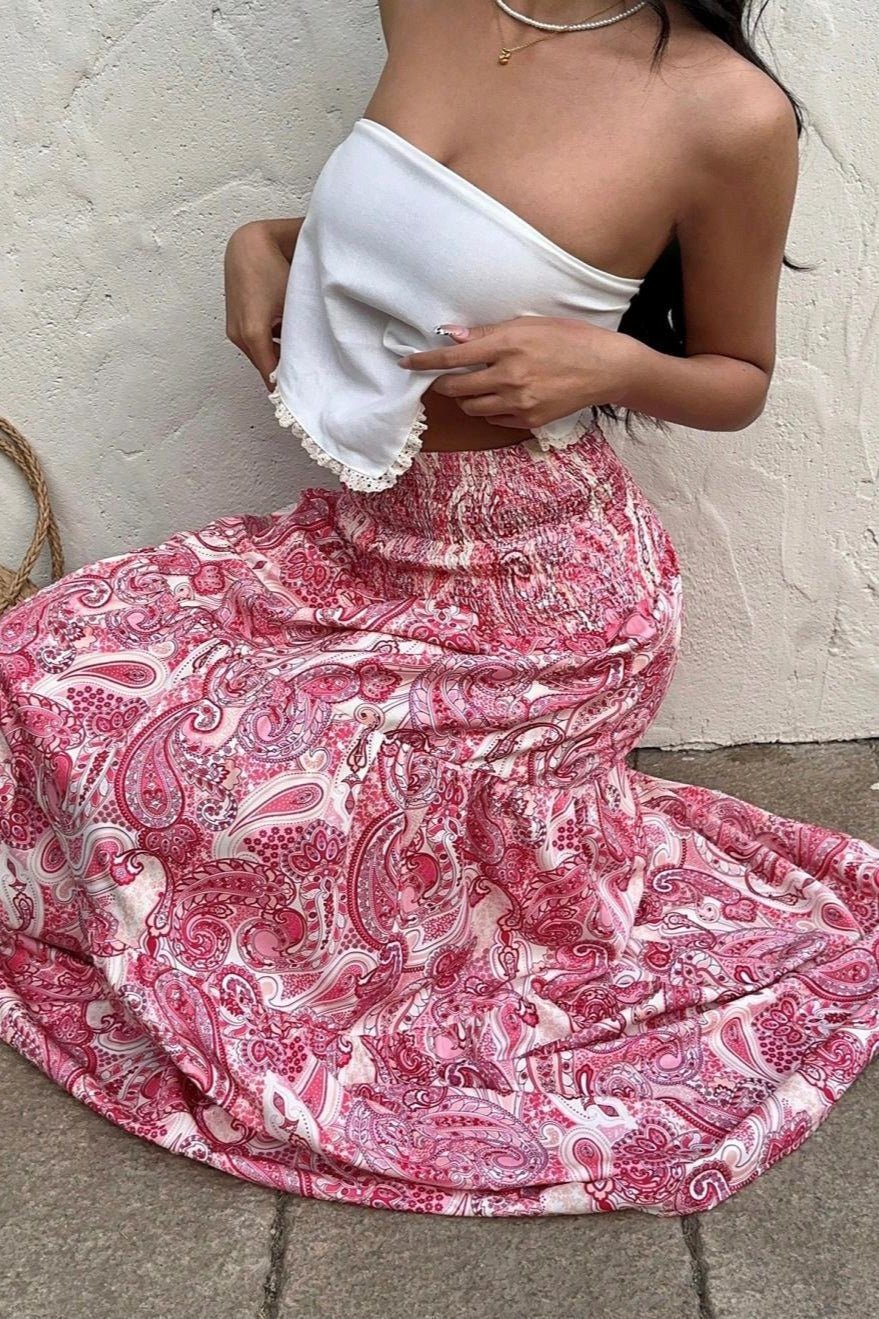 SOERA Brynn Elastic Waist Paisley Maxi Skirt - Skirt - Pink S