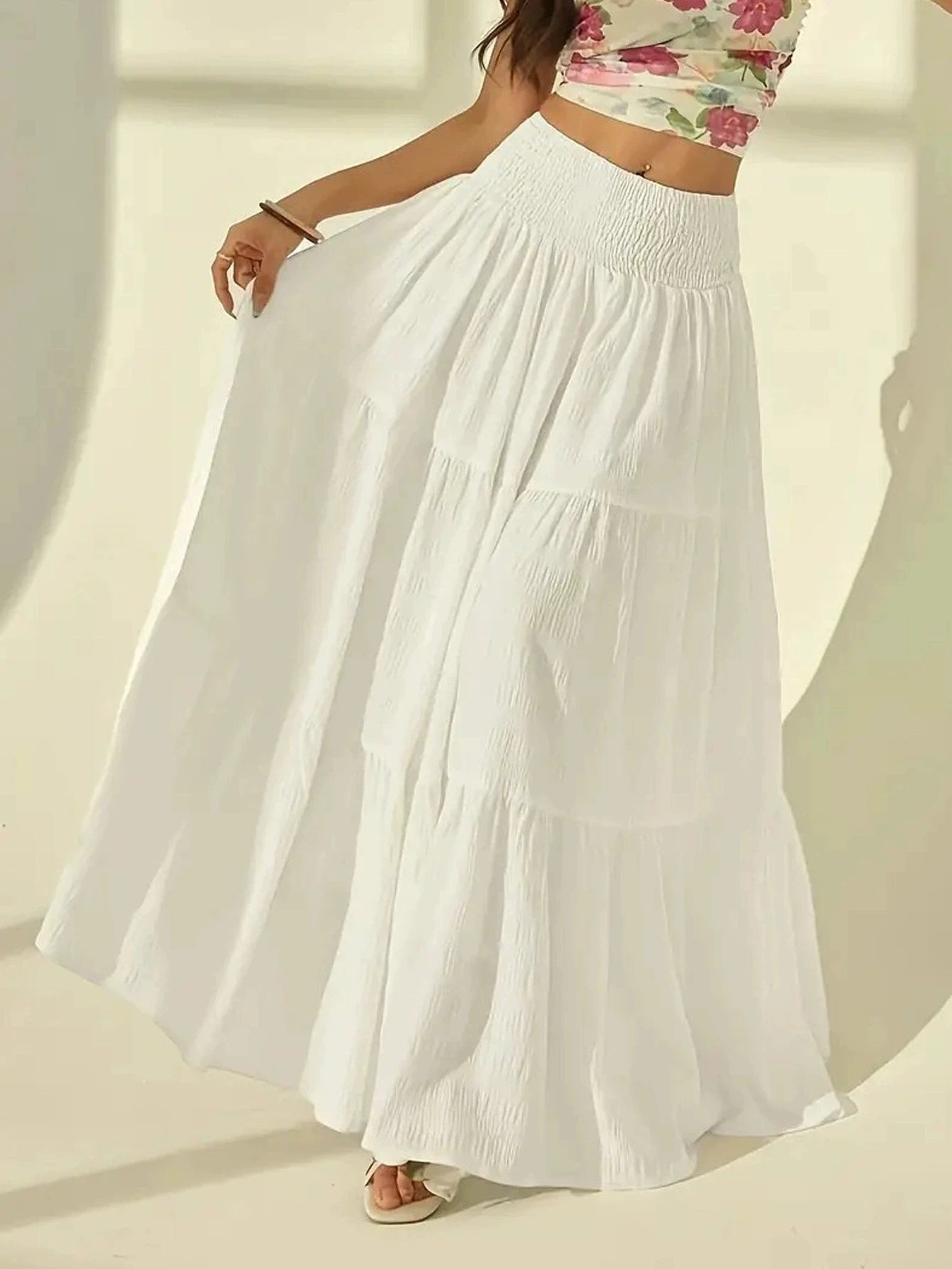 SOERA Calla Tiered Maxi Skirt Elastic Waist - Skirts - White S