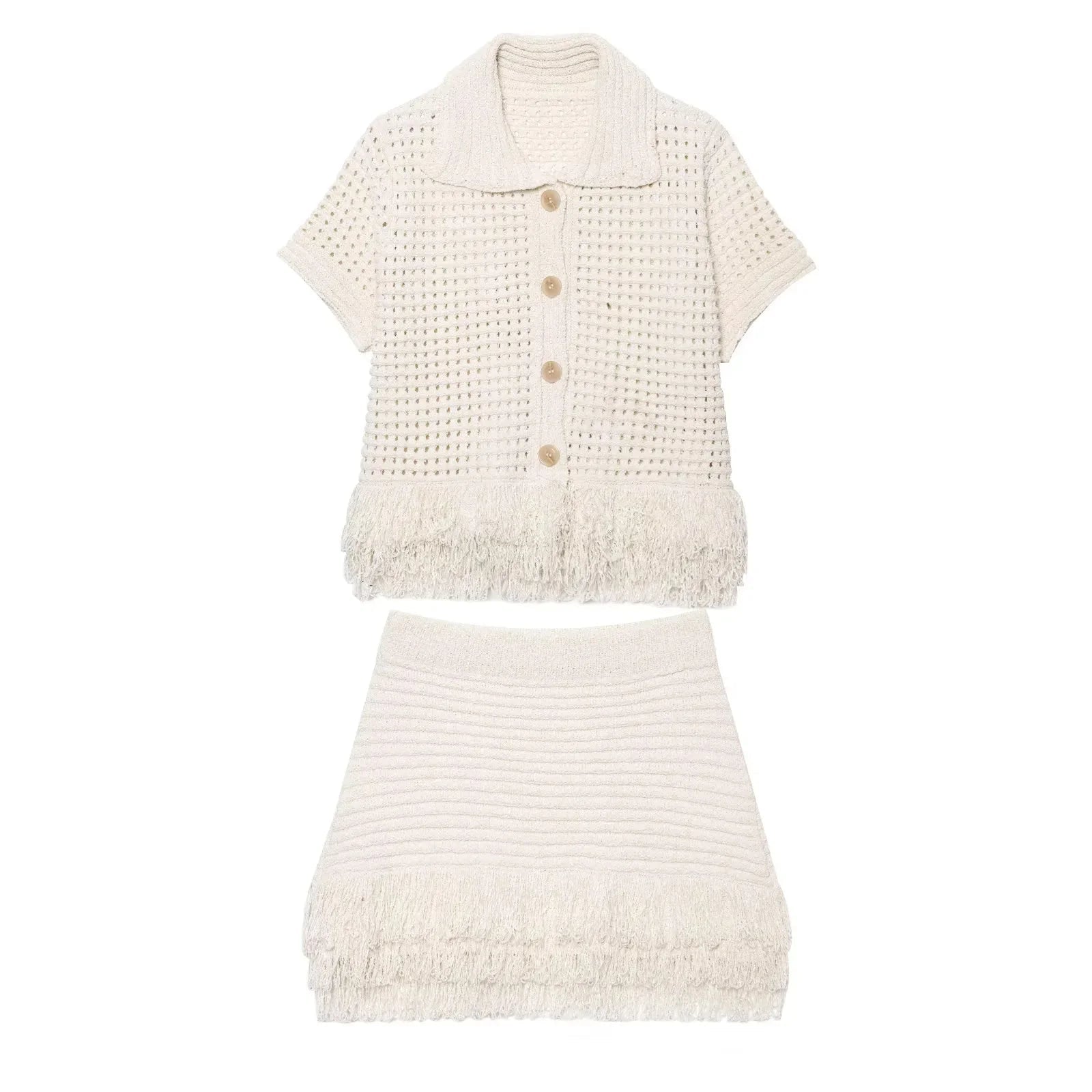 SOERA Beatrice Knitted Tassel Skirt Set - Suit - Black Set