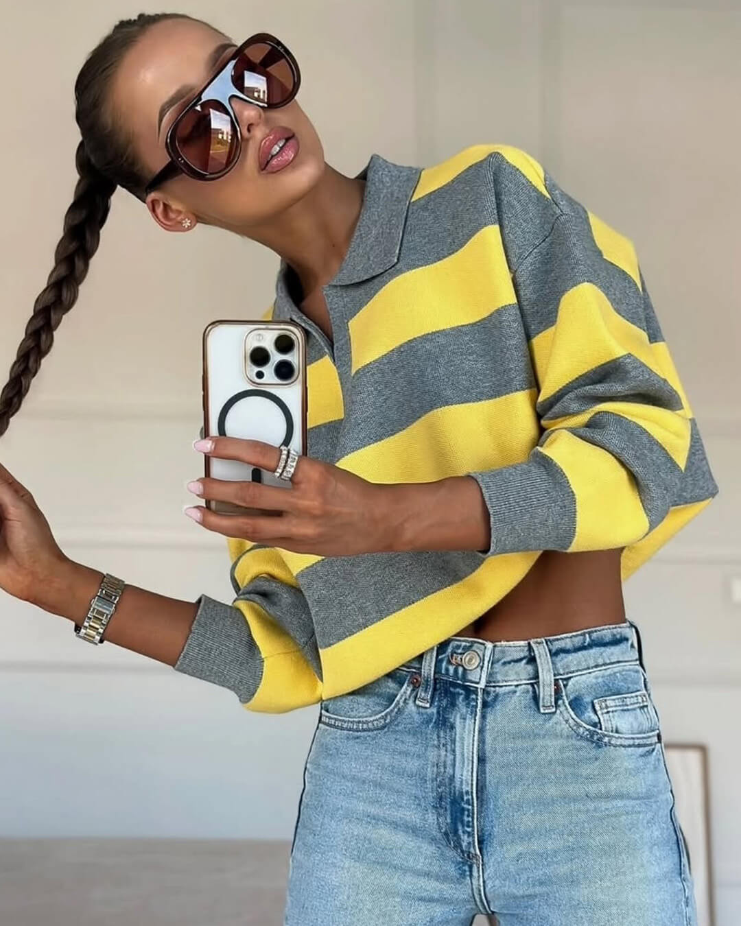 SOERA Una Striped Knitted V - Neck Pullover - Sweater - M