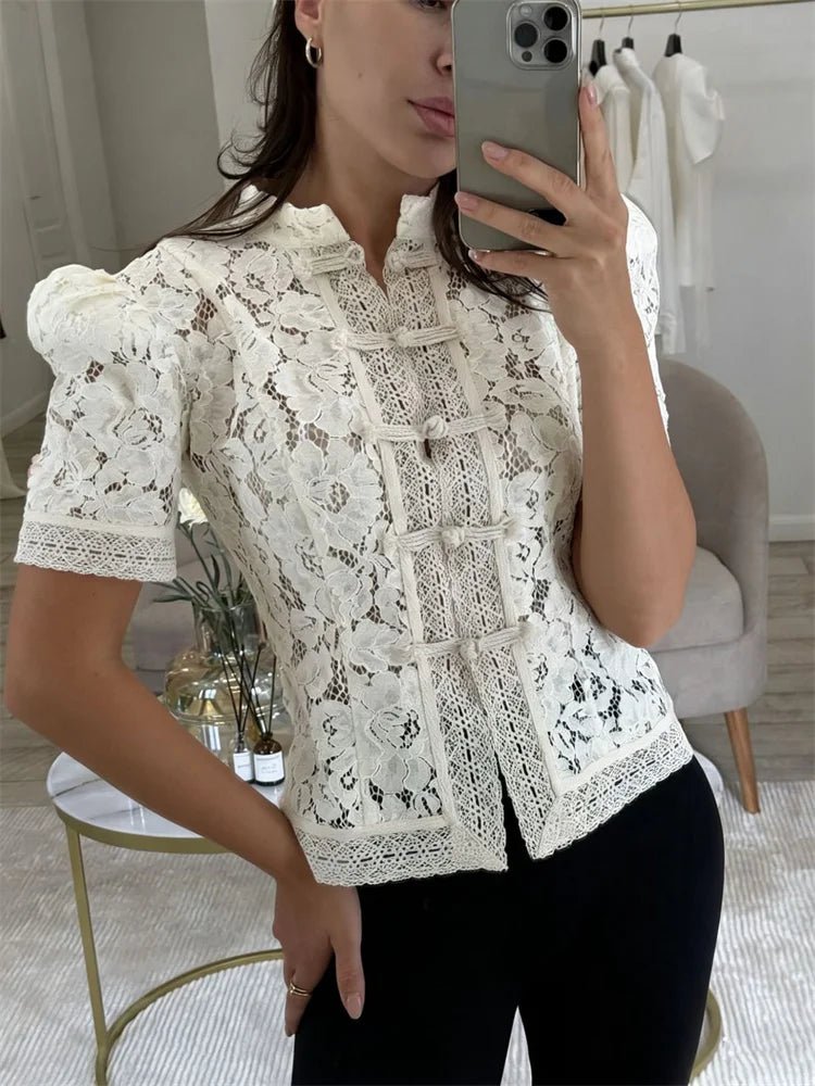 SOERA Brielle Lace Patchwork Cardigan - Sweaters & Cardigans - White L