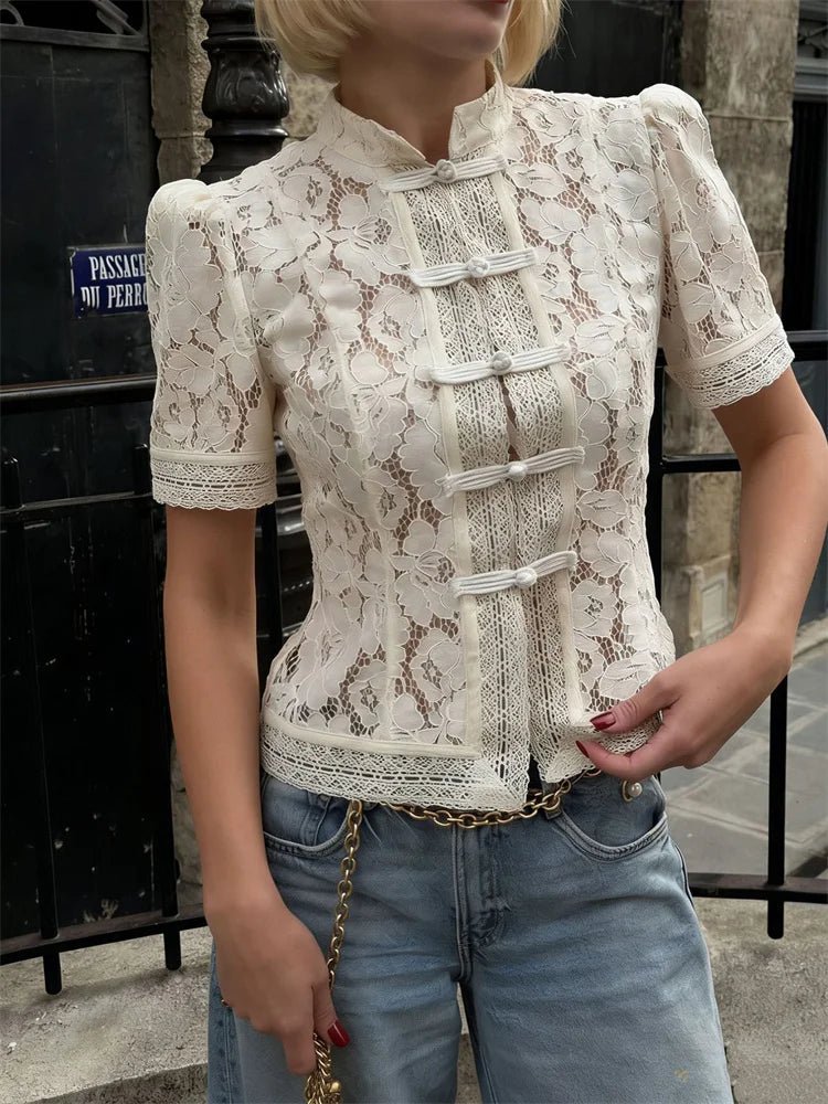 SOERA Brielle Lace Patchwork Cardigan - Sweaters & Cardigans - White XS