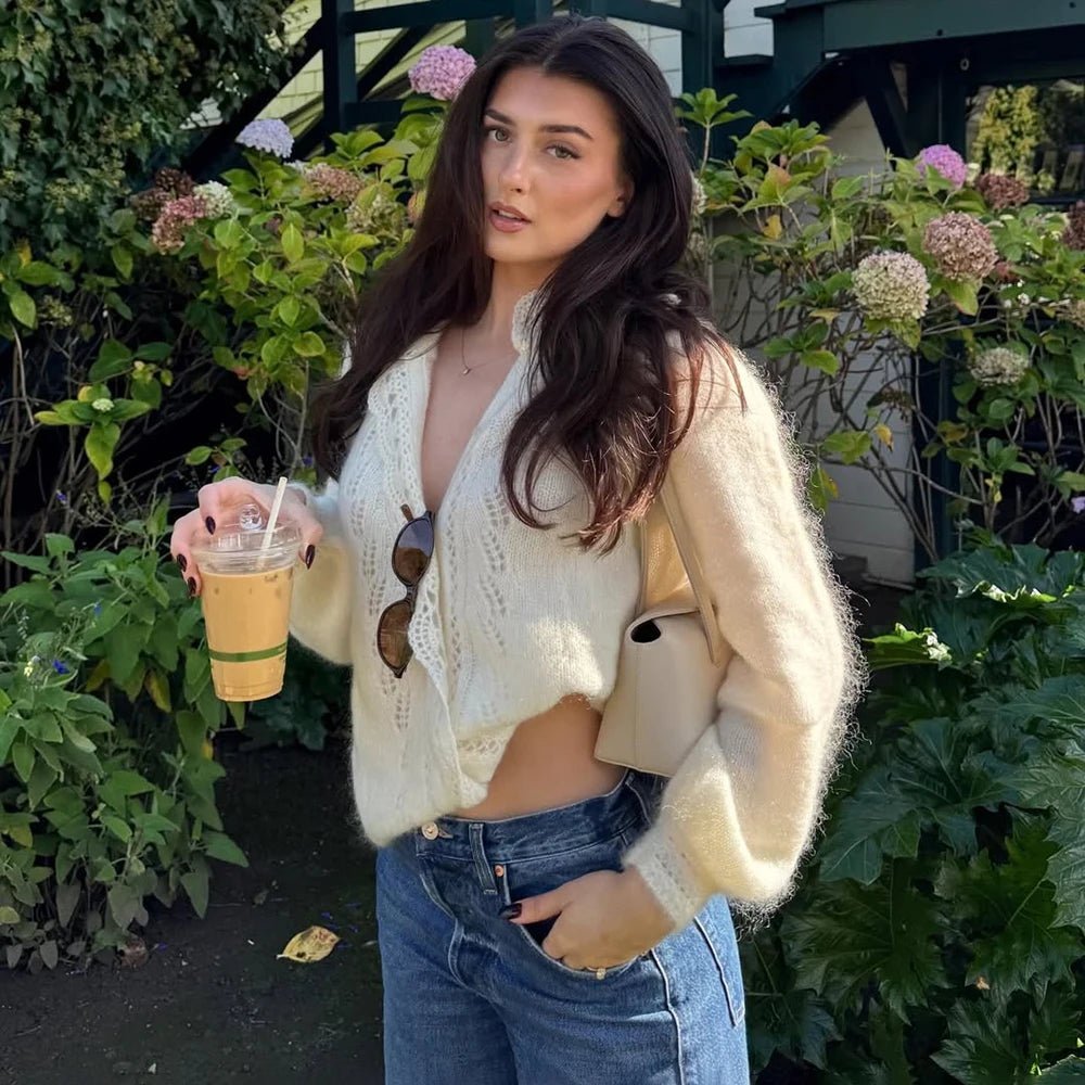 SOERA Lia White Lace Knit Cardigan - Sweaters & Cardigans - 1005010096718429-;va1769414229120273318 White S